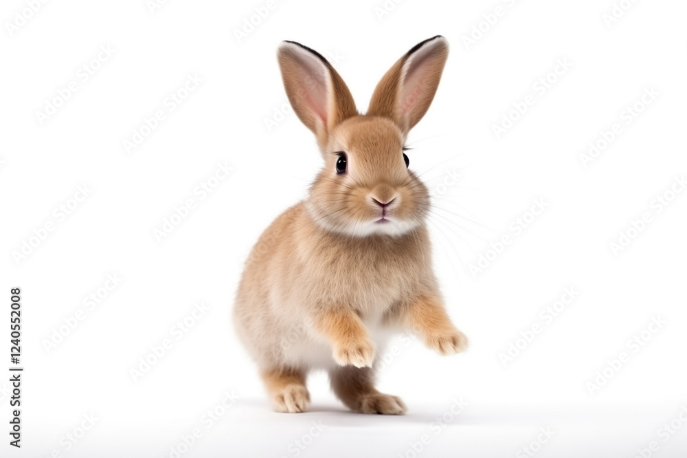 Fototapeta premium Cute red easter bunny jumping isolated on white background.