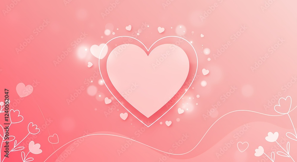 Romantic Pink Valentine s Day Background with Hearts and Flowers Romantic Pink Valentine s Day Background with Hearts and Flowers