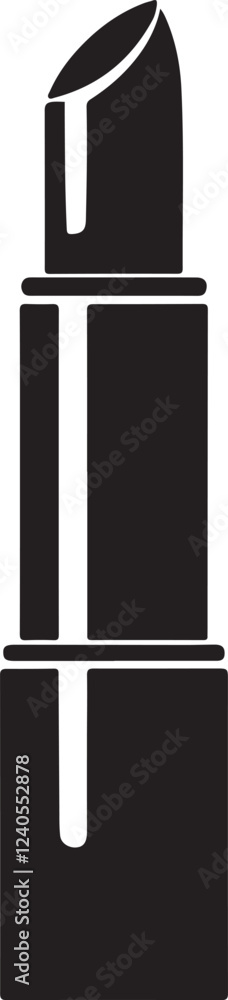 Silhouette of a lipstick tube, elegant cosmetic item for makeup, symbol of beauty and style, perfect for fashion, skincare, and cosmetic branding, vector EPS icon. Silhouette of a lipstick tube, elegant cosmetic item for makeup, symbol of beauty and style, perfect for fashion, skincare, and cosmetic branding, vector EPS icon.