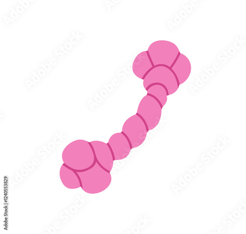 Chew toy, knotted rope for biting and playing. Pet accessory for jaw and teeth. Fun and entertaining tug for puppies, canine animals. Flat vector illustration isolated on white background