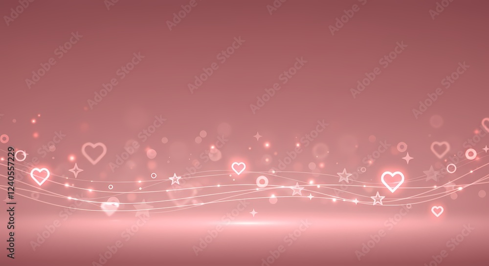 Romantic Pink Valentine s Day Background with Glowing Hearts and Lights Romantic Pink Valentine s Day Background with Glowing Hearts and Lights