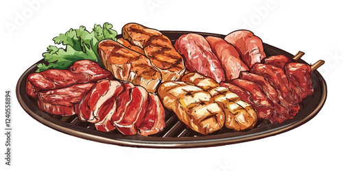 Set of meat barbecue elements isolated on a white background