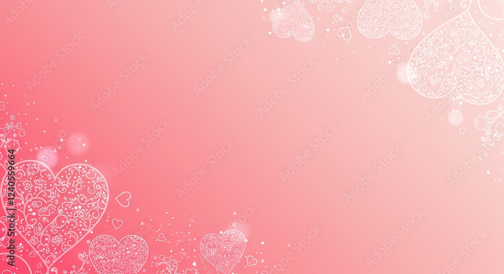 Romantic Pink Background with Ornate Hearts Valentine s Day Design Lovely Floral Hearts Illustration Romantic Pink Background with Ornate Hearts Valentine s Day Design Lovely Floral Hearts Illustration