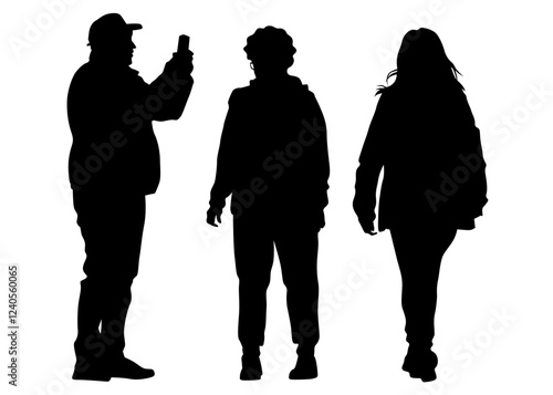 People with a photo camera on white background