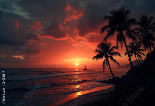 sunset over the beach