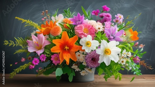 Wallpaper Mural A vibrant floral arrangement against a chalkboard background Torontodigital.ca