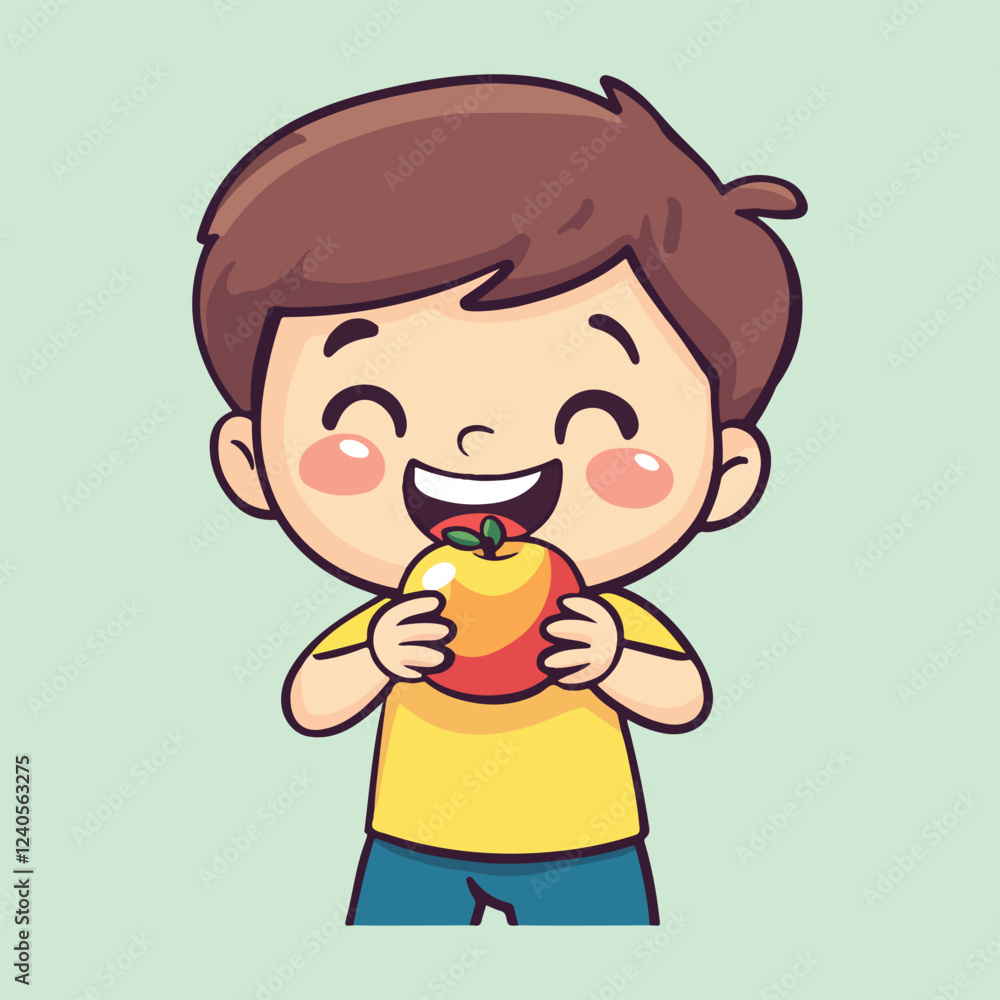 Boy Eating Apple Vector Illustrations Boy Eating Apple Vector Illustrations