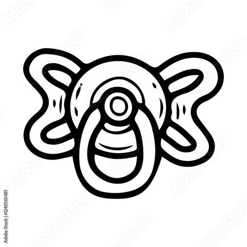 Baby pacifier. Hand drawn doodle. Item for newborns to suck on. For a small child. Childhood. Vector line art illustration.