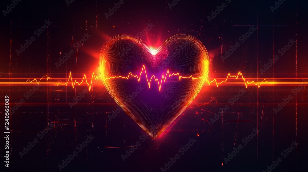 Red Glowing Heartbeat Line on Gradient Black Background, Abstract Vector Illustration Pulse Trace Red Glowing Heartbeat Line on Gradient Black Background, Abstract Vector Illustration Pulse Trace