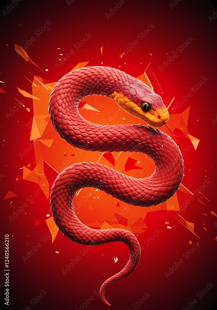 Fototapeta premium Fiery Red Snake Abstract Red Background Reptile Art 3D Render Digital Art