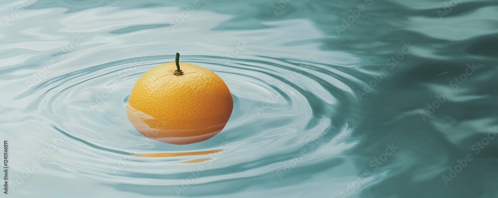 Floating lemon in tranquil water creating ripples, showcasing vibrant yellow color and smooth surface texture, copy space for text Floating lemon in tranquil water creating ripples, showcasing vibrant yellow color and smooth surface texture, copy space for text