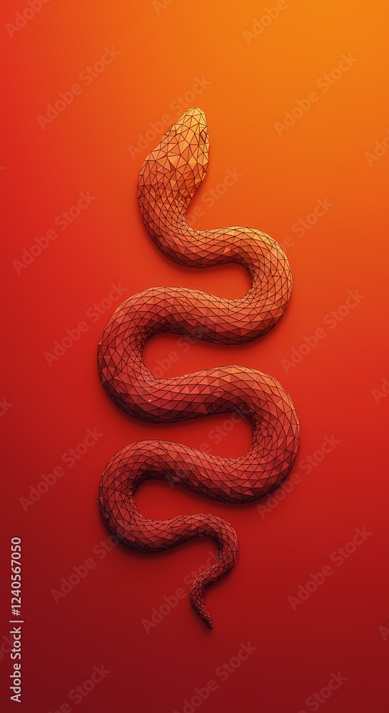 Abstract Low Poly Snake on Red Background Geometric Reptile Art Modern Design Abstract Low Poly Snake on Red Background Geometric Reptile Art Modern Design