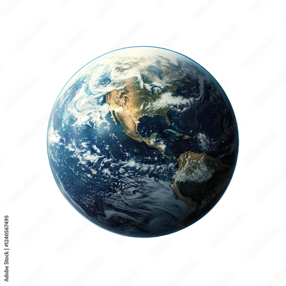 Obraz premium Earth globe, space view, clouds, transparent bg, global use