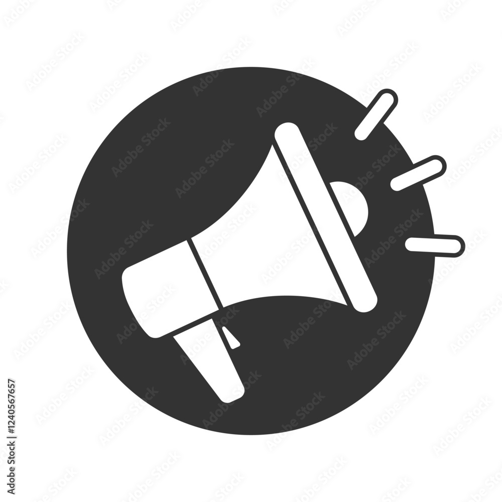 Megaphone graphic icon. Megaphone sign in a circle isolated on white background. Vector illustration Megaphone graphic icon. Megaphone sign in a circle isolated on white background. Vector illustration