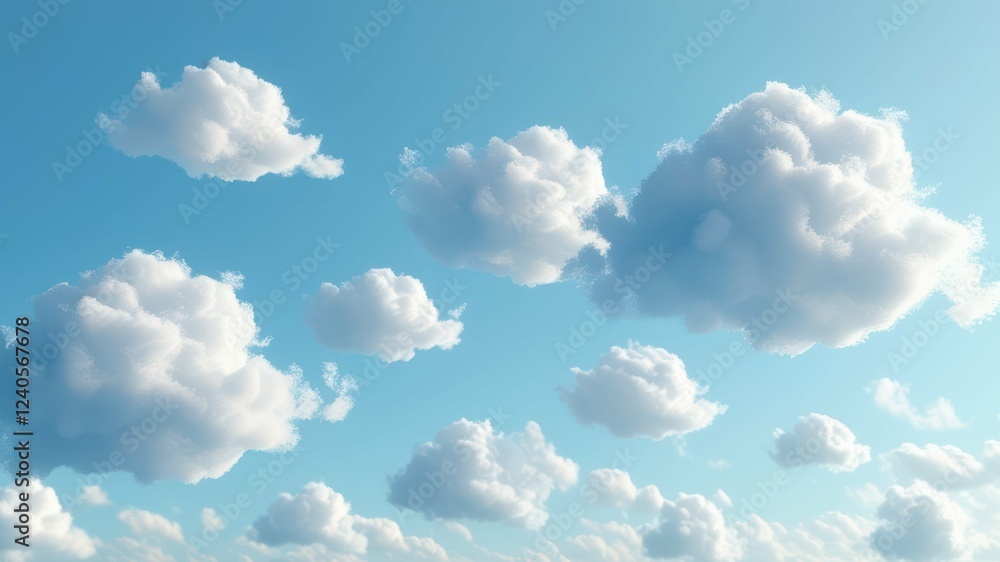 Fluffy clouds in a clear blue sky creating a serene atmosphere Fluffy clouds in a clear blue sky creating a serene atmosphere