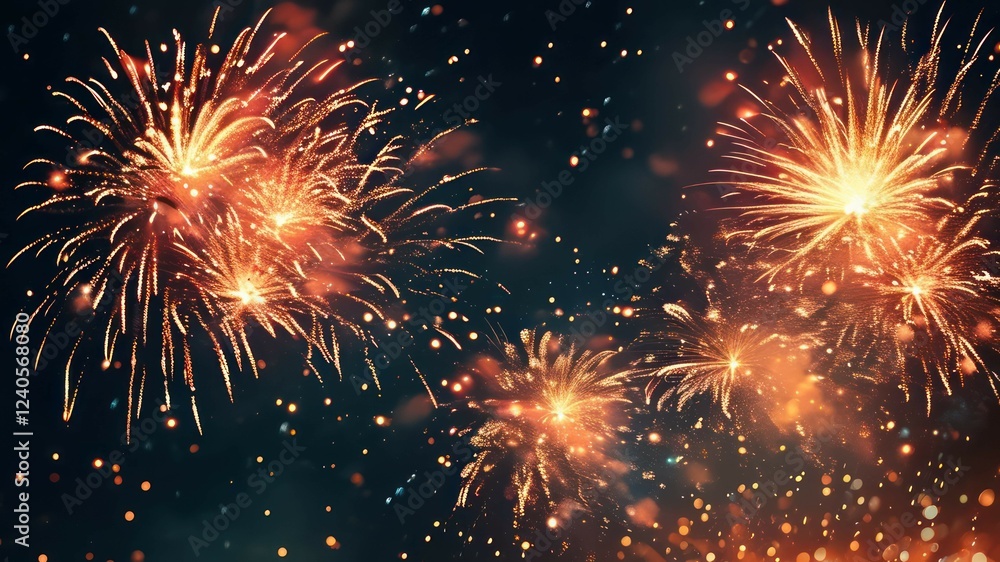 Fototapeta premium Colorful fireworks bursting in a night sky filled with sparks