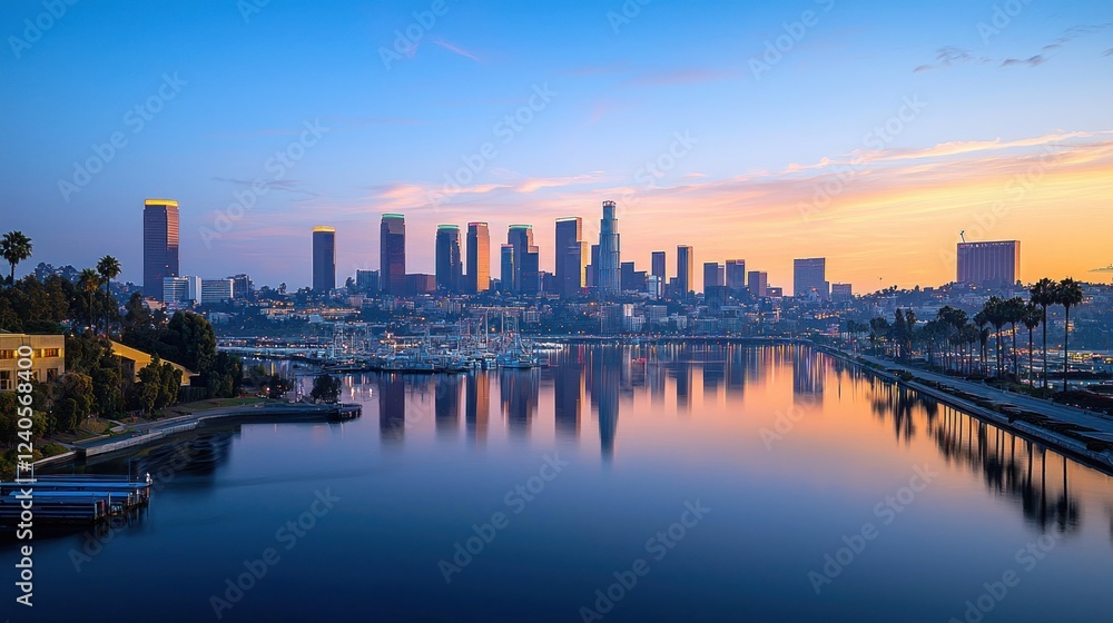Fototapeta premium City Skyline Reflection at Sunset