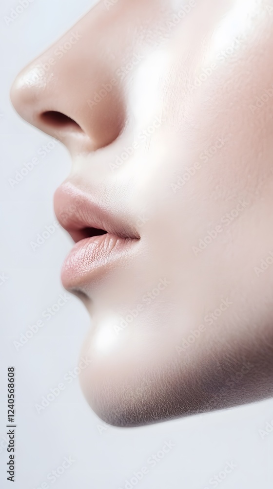 80. A close-up of a human face with sculpted cheekbones and smooth lines from forehead to chin, white background 80. A close-up of a human face with sculpted cheekbones and smooth lines from forehead to chin, white background