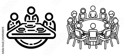 Icon for apps and websites featuring a flat modern design of a team business meeting showcasing teamwork and collaboration.