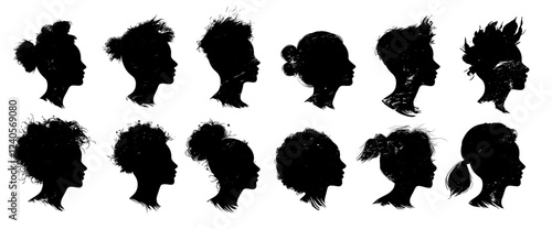 A flat illustration set with ten icons, featuring black silhouettes of men and women, perfect for avatars, user profiles, person icons, and profile pictures, ideal for social media profiles, icons,