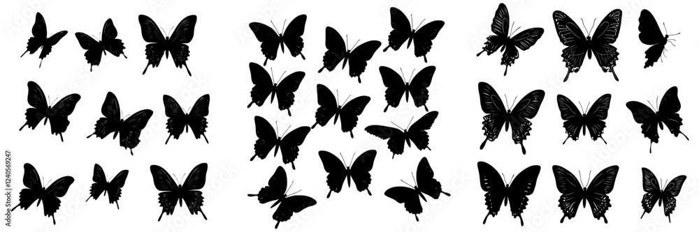 Contemporary design with black butterfly outlines. Contemporary design with black butterfly outlines.