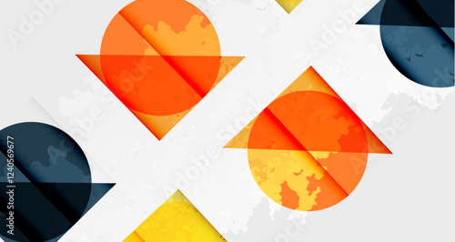 Squares, circles and triangles and grainy noisy texture. Vector Illustration For Wallpaper, Banner, Background, Card, Book Illustration, landing page