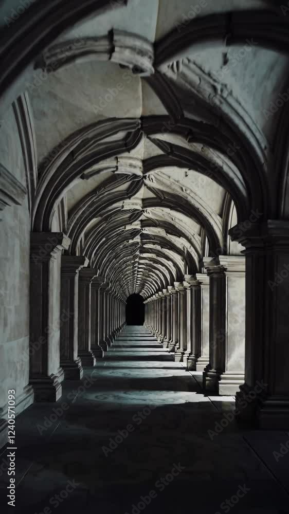 An endless hallway formed by recursive arches, the corridor curving into the distance until it appears to fold back into its own origin. An endless hallway formed by recursive arches, the corridor curving into the distance until it appears to fold back into its own origin.
