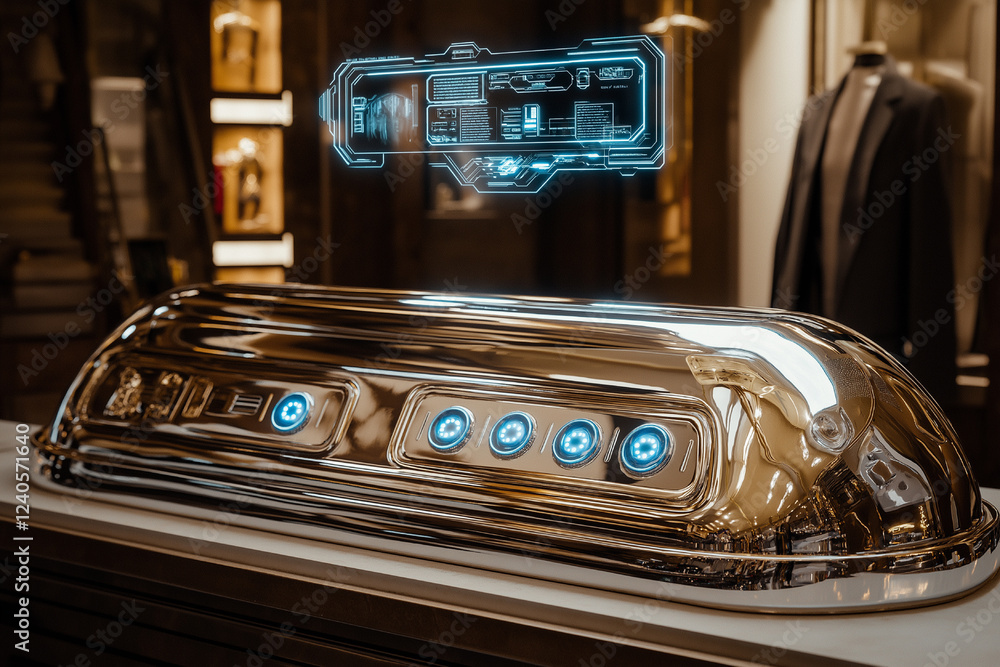 Obraz premium Futuristic Retail Display with Holographic Interface