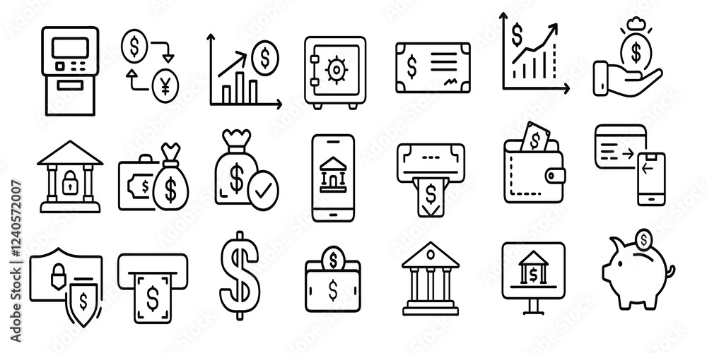 Banking Icon Set – 21 Line Style Vector Icons Banking Icon Set – 21 Line Style Vector Icons
