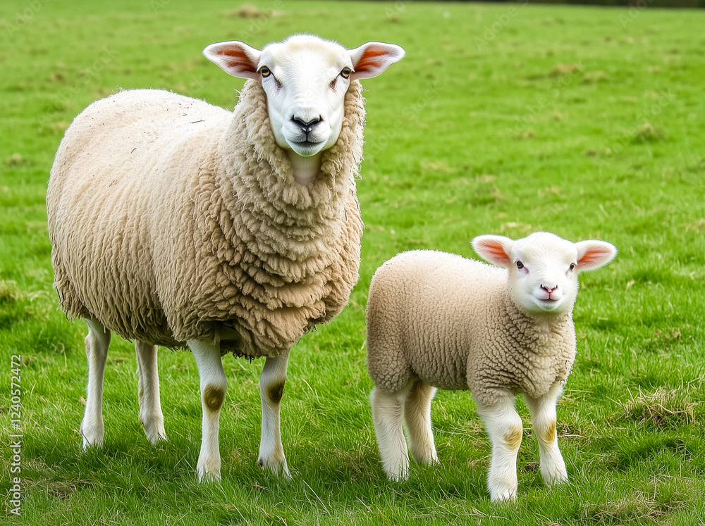 Adult Ewe and Lamb in Pasture Adult Ewe and Lamb in Pasture