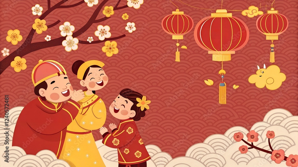 Happy Chinese New Year Family Illustration Happy Chinese New Year Family Illustration