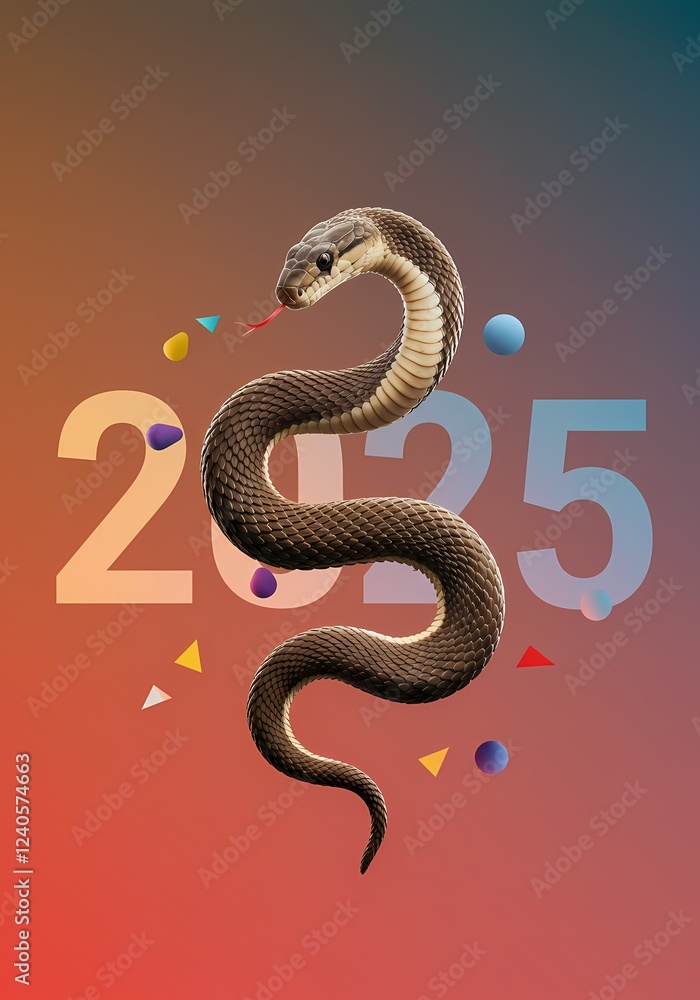 Obraz premium 2025 Year of the Snake Serpentine Design Chinese Zodiac Symbol New Year s Graphic