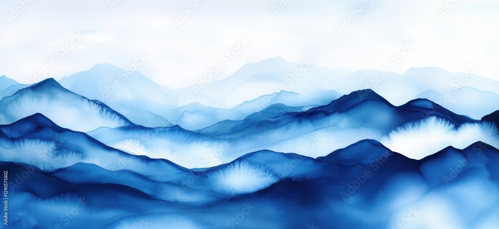 Blue abstract mountain landscape with soft gradients and fluid shapes, evoking tranquility and serenity in nature, copy space for text Blue abstract mountain landscape with soft gradients and fluid shapes, evoking tranquility and serenity in nature, copy space for text
