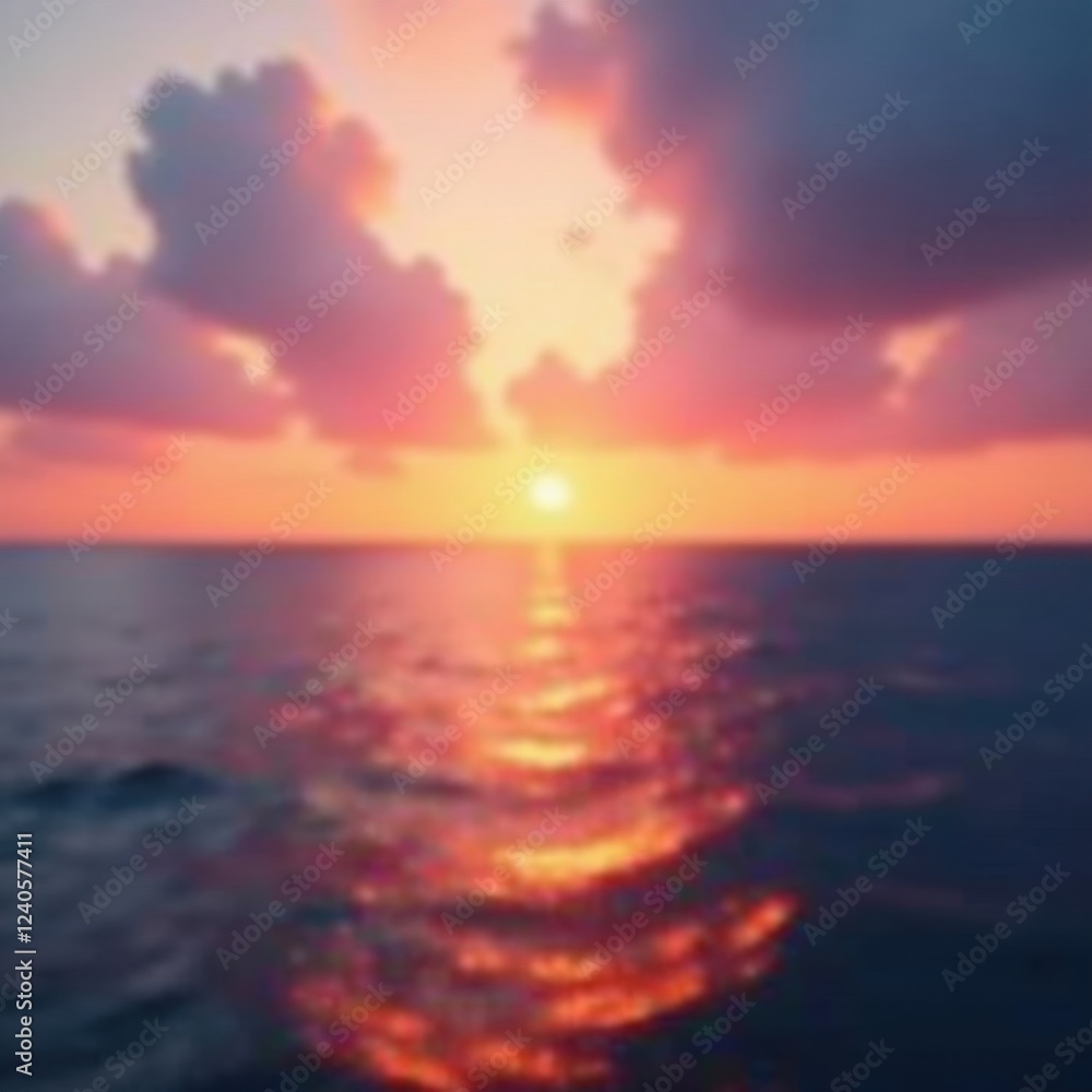 Obraz premium Soft, hazy sunset hues paint the blurred ocean horizon , peaceful, sky