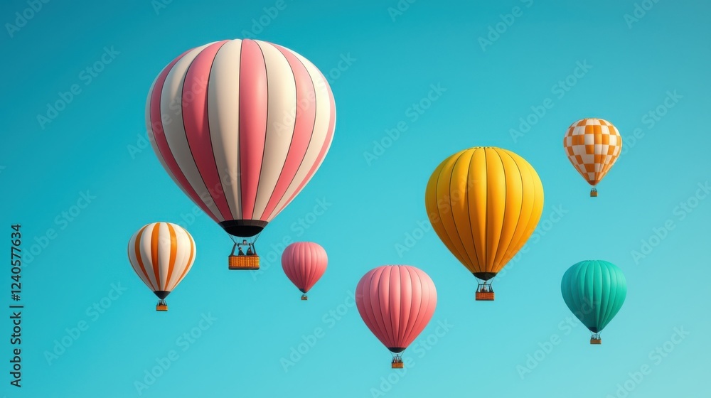 Fototapeta premium Surreal Hot Air Balloon Festival at Sunset with Vibrant Balloons Floating in the Sky A colorful and dreamlike scene of hot air balloons drifting through the clouds during a magical festival