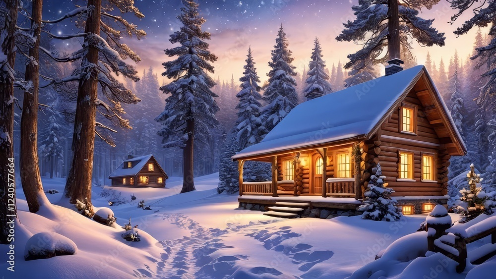 Fototapeta premium A cabin in the woods with a moon in the sky