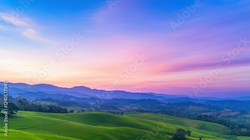 Wallpaper Mural Breathtaking sunrise over rolling hills and mountains in serene landscape Torontodigital.ca