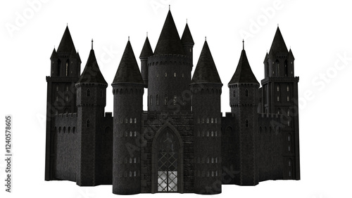 3D rendered dark medieval castle isolated on transparent background