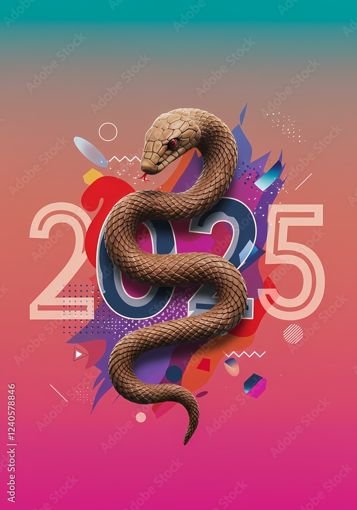 Fototapeta premium 2025 New Year s Design Brown Snake on Abstract Background