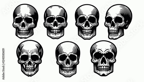 Skull  Set  black and white vector illustration. Different Simple  Tatoo skull designs