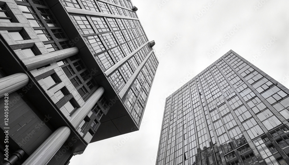 Fototapeta premium Monochrome skyscrapers reaching skyward, architectural elegance