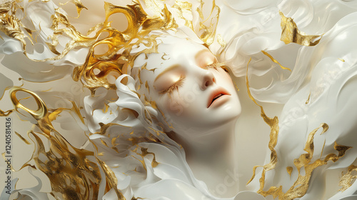 Abstract Porcelain Woman with Gold Accents – Luxurious & Sensual