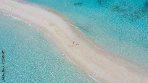 Aerial view of nosy iranja beach with beautiful turquoise water and white sand, Bemaneviky Ouest, Madagascar.