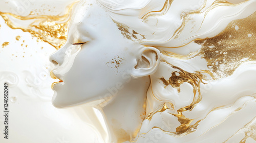 Abstract Porcelain Woman with Gold Accents – Luxurious & Sensual