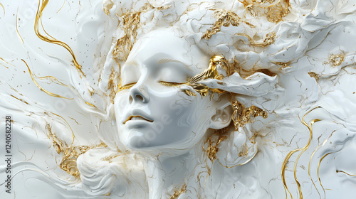 Abstract Porcelain Woman with Gold Accents – Luxurious & Sensual