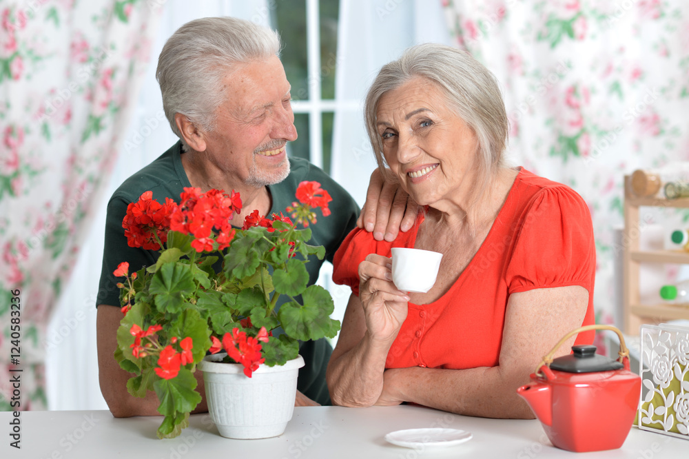 Portrait of senior couple drinking coffee at home Portrait of senior couple drinking coffee at home