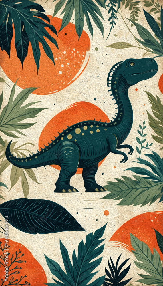 Obraz premium Dinosaur. Animal illustration. Printable pattern for wall decorations . Cover design, logo, for tattoos.