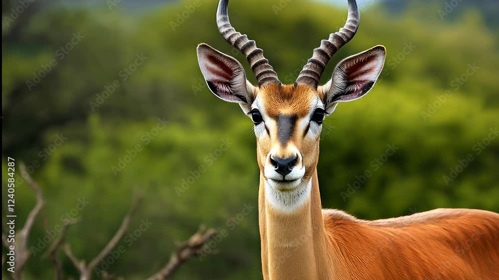 Majestic antelope stands proud in lush greenery during a bright afternoon in the African savannah Majestic antelope stands proud in lush greenery during a bright afternoon in the African savannah