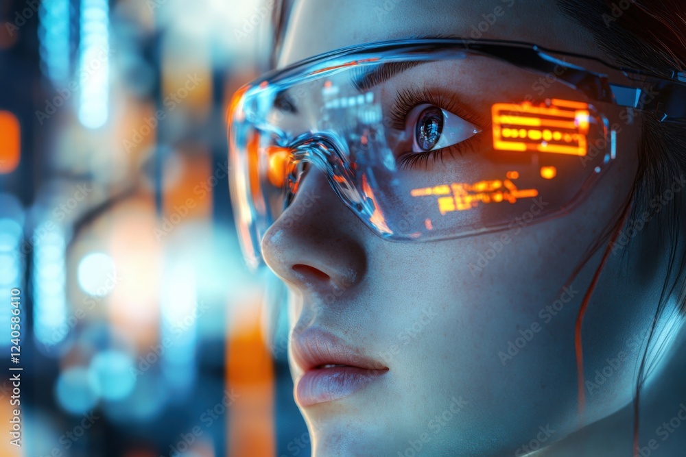 A fictional person, not based on a real person. Portrait of a sci-fi cyberpunk girl. High-tech futuristic woman from the future. The concept of virtual reality and cyberpunk A fictional person, not based on a real person. Portrait of a sci-fi cyberpunk girl. High-tech futuristic woman from the future. The concept of virtual reality and cyberpunk