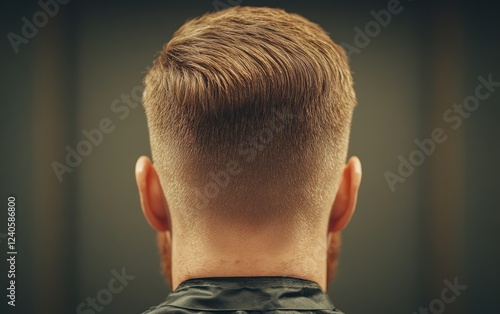 Close-Up View of a Fresh Men’s Haircut Featuring Neatly Styled Short Back and Sides with Blended Fade photo